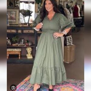 Dizzy Lizzy Olive Green Cotton Maxi Dress